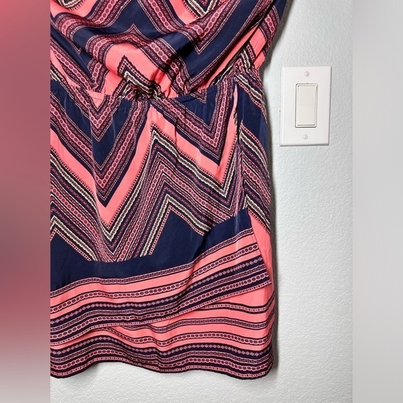 EXPRESS Y2K Tube Top Geometric Chevron Orange Navy Blue Boho Chic‎ Dress Size M - Picture 6 of 16